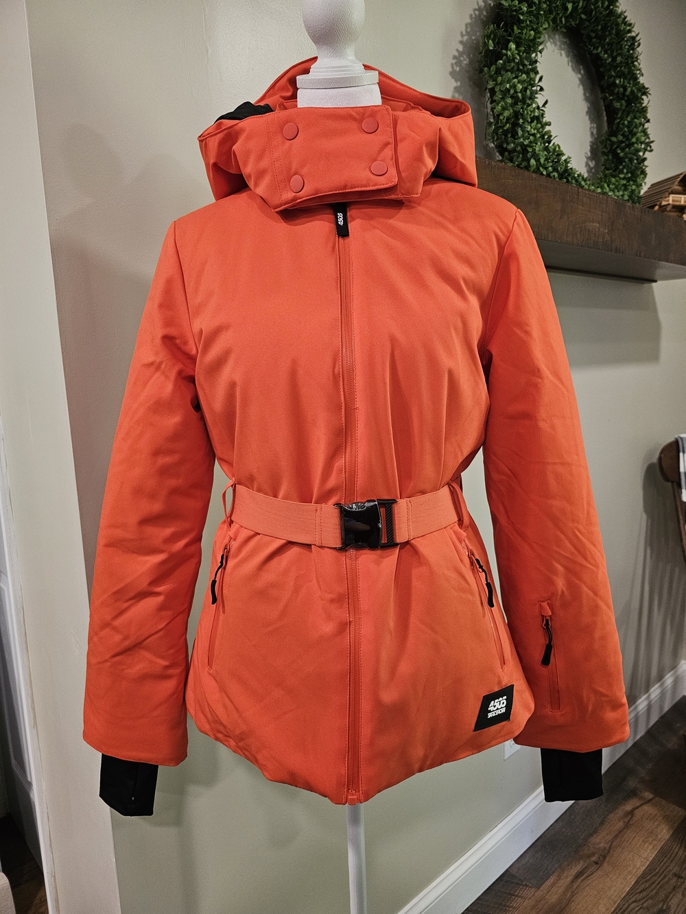 ASOS SKI - Bright Orange Women's Belted, Hooded Winter Jacket